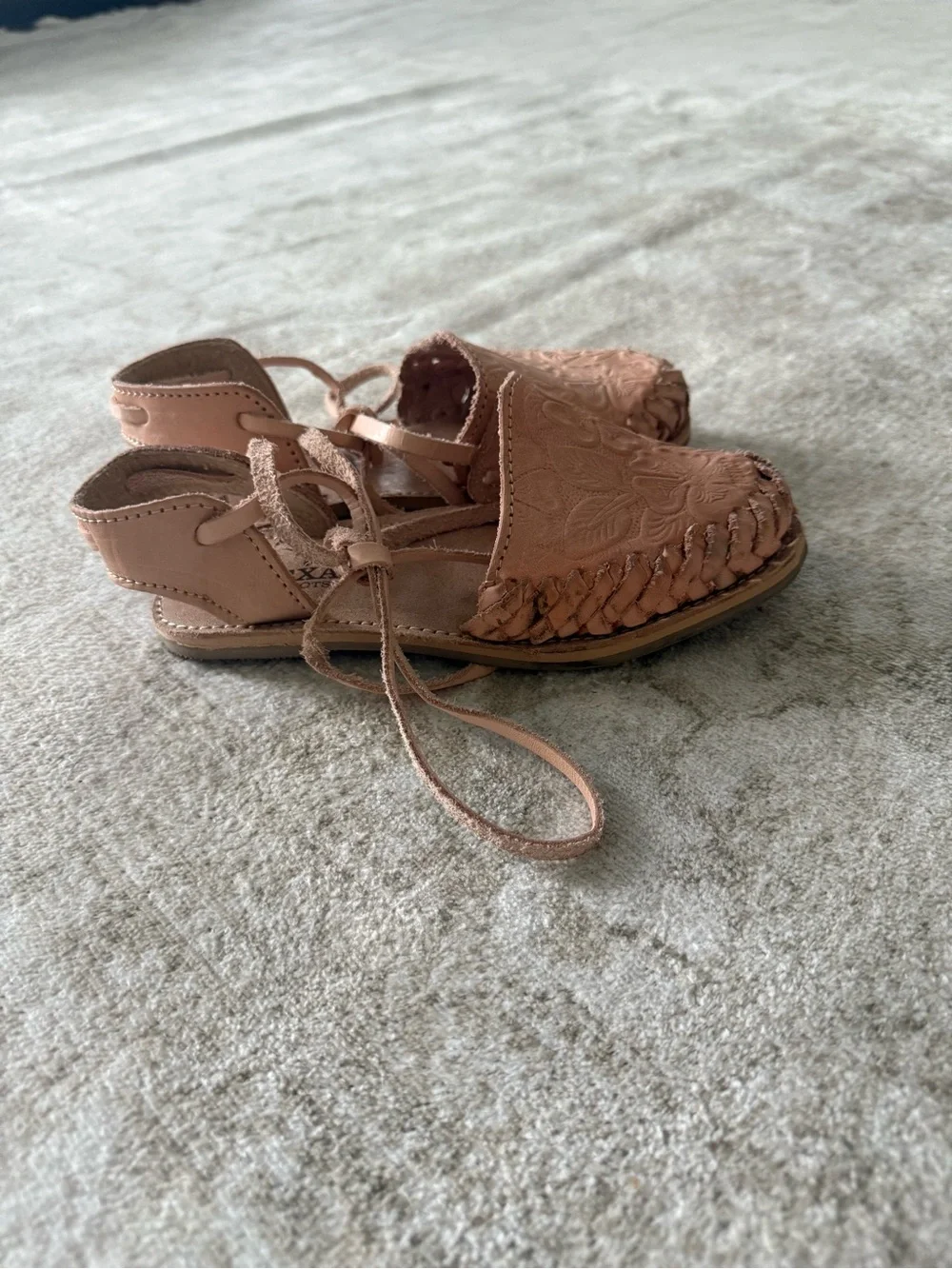 Girls Pink Leather Lace-Up Huarache Sandals